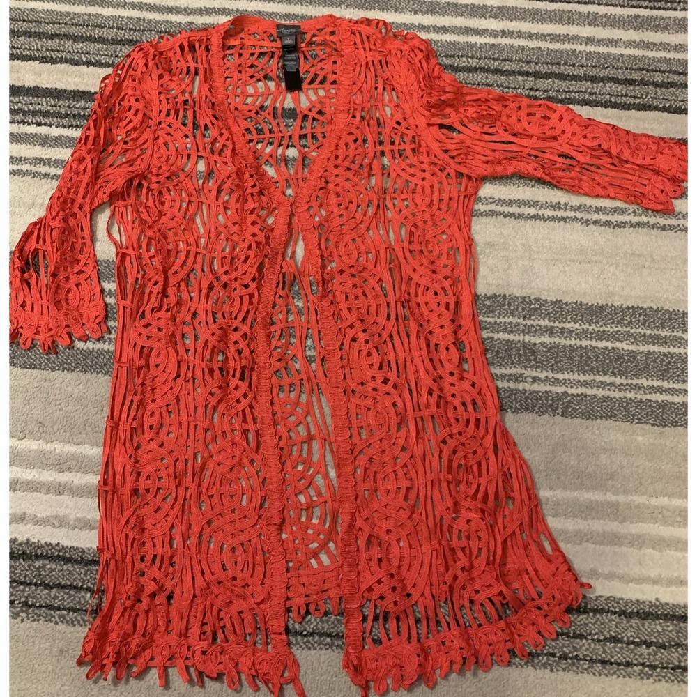 Travelers By Chico's Island Coral Soutache Jacket Size 1 (M) Romantic Red Ribbon